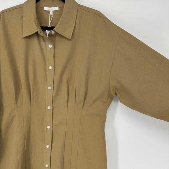 WAYF Libby Khaki Shirt Dress Button Front Long Sleeve New Womens XL - Picture 6 of 9